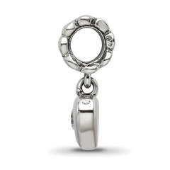 Sterling Silver 925 Dangle Bead with CZ Heart Antique Finish, Elegant Charm