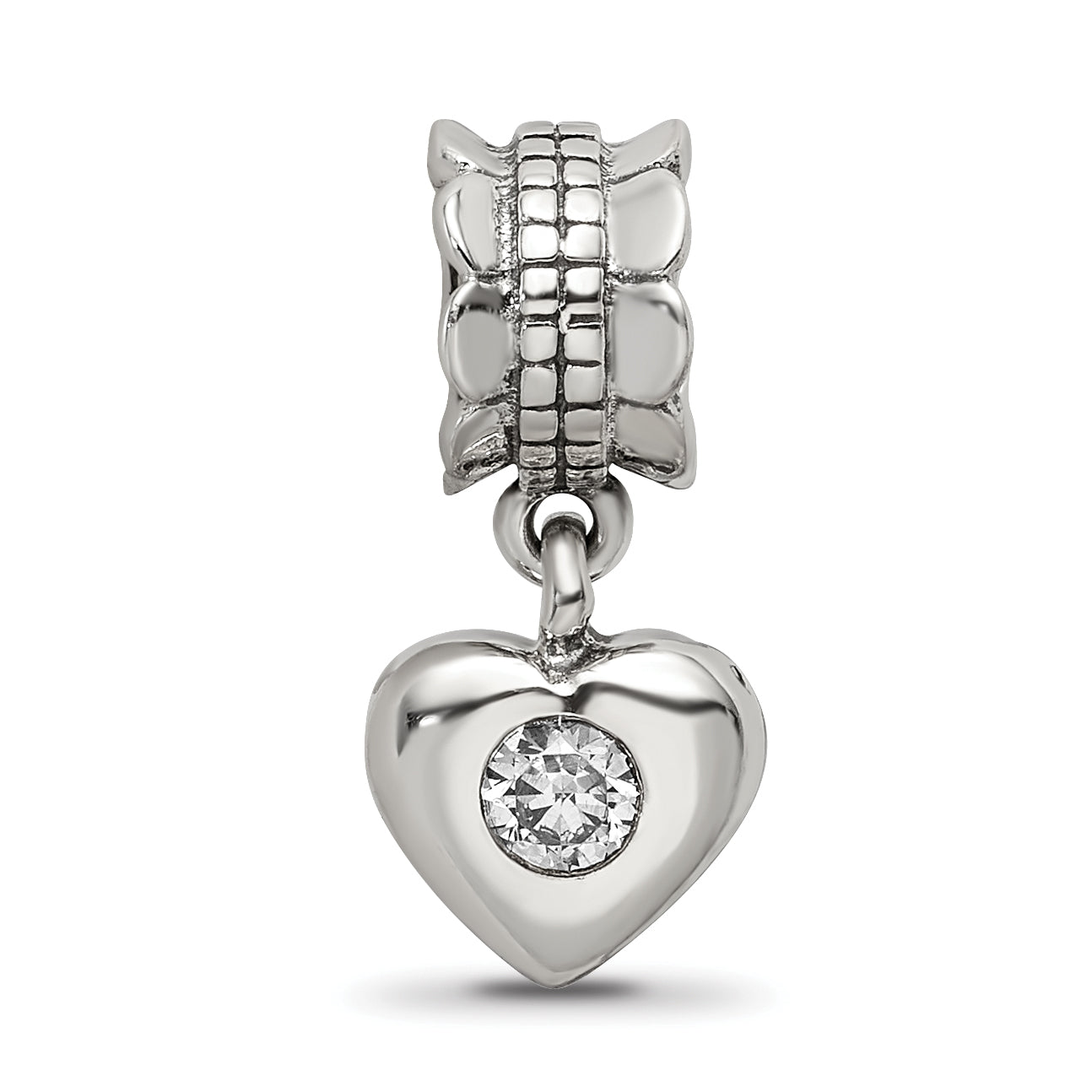 Sterling Silver Reflections CZ Heart Dangle Bead
