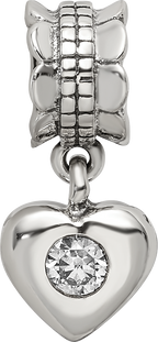 Sterling Silver 925 Dangle Bead with CZ Heart Antique Finish, Elegant Charm
