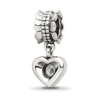 Sterling Silver 925 Dangle Bead with CZ Heart Antique Finish, Elegant Charm