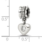 Sterling Silver 925 Dangle Bead with CZ Heart Antique Finish, Elegant Charm