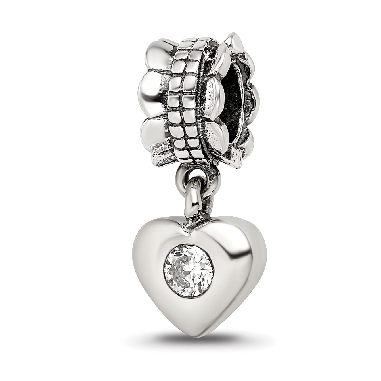 Sterling Silver Reflections CZ Heart Dangle Bead