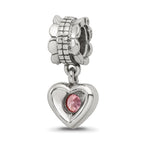 Sterling Silver Pink CZ Heart Dangle Bead with Antiqued Finish