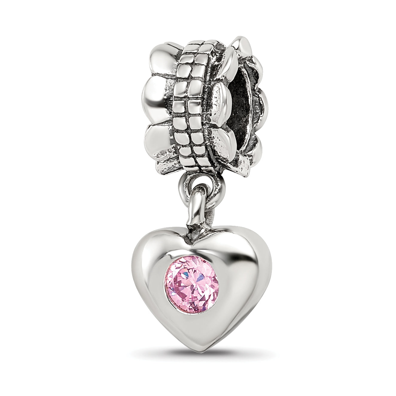 Sterling Silver Reflections Pink CZ Heart Dangle Bead Main image