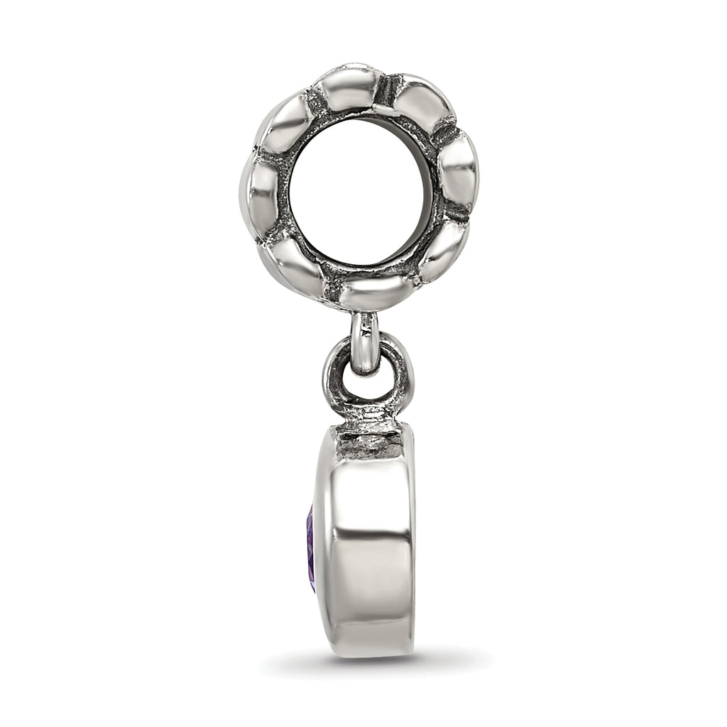 Sterling Silver 925 Antiqued Dangle Bead with Pink CZ Stone