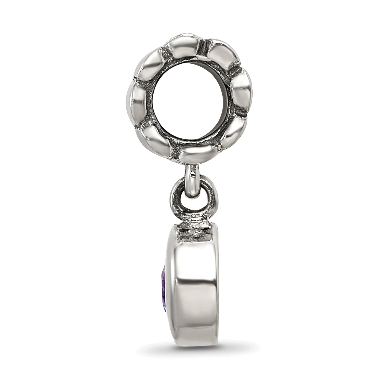 Sterling Silver 925 Antiqued Dangle Bead with Pink CZ Stone