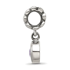 Sterling Silver 925 Antiqued Dangle Bead with Pink CZ Stone