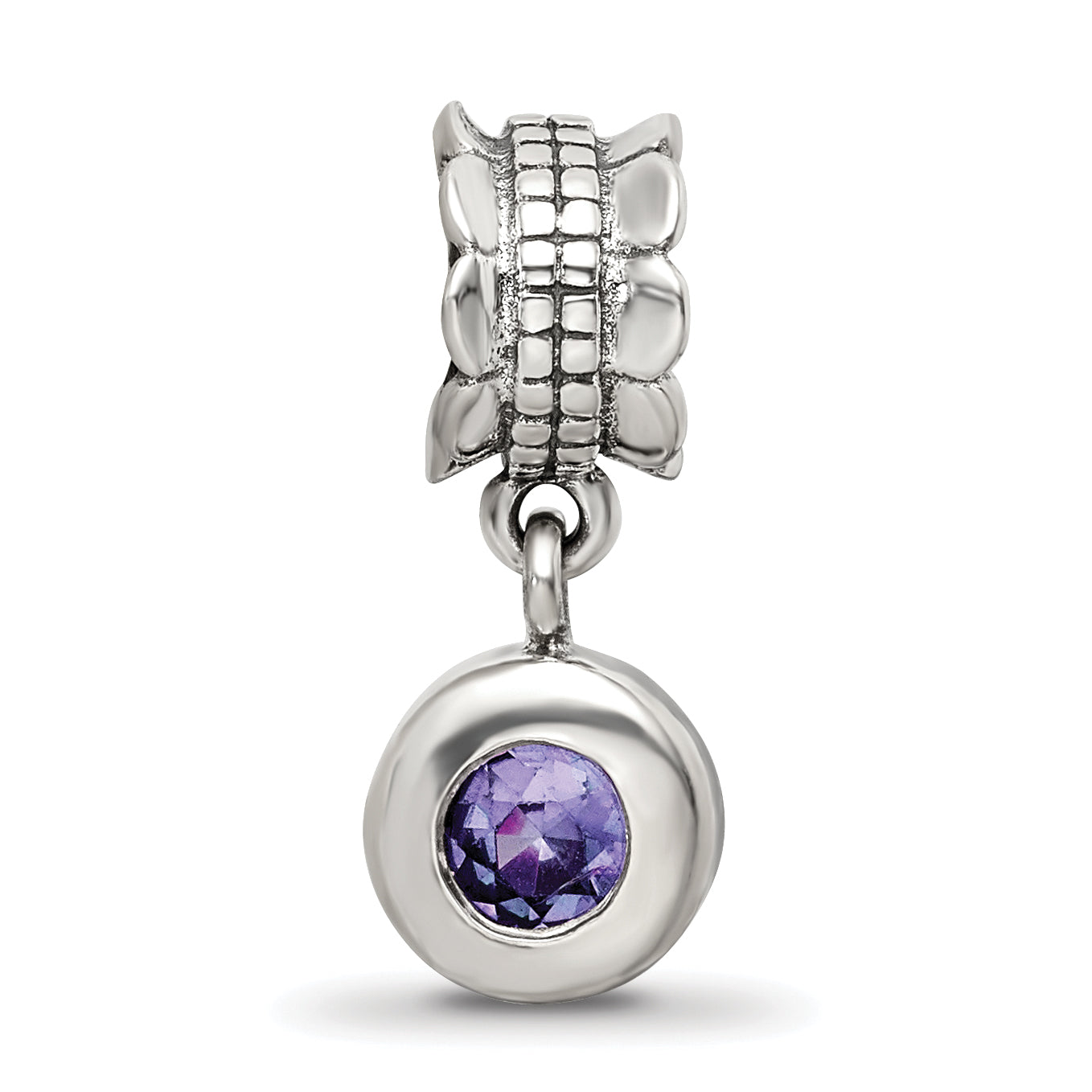 Sterling Silver 925 Antiqued Dangle Bead with Pink CZ Stone