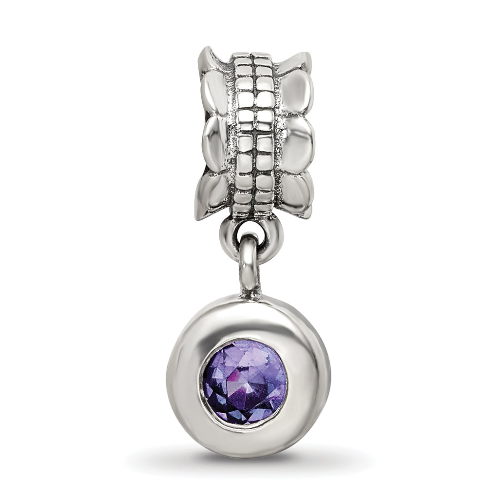 Sterling Silver 925 Antiqued Dangle Bead with Pink CZ Stone