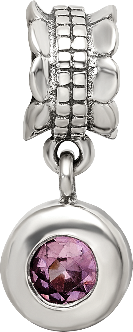 Sterling Silver 925 Antiqued Dangle Bead with Pink CZ Stone