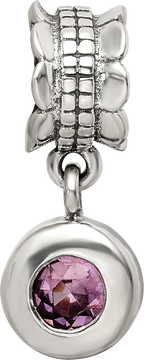 Sterling Silver 925 Antiqued Dangle Bead with Pink CZ Stone