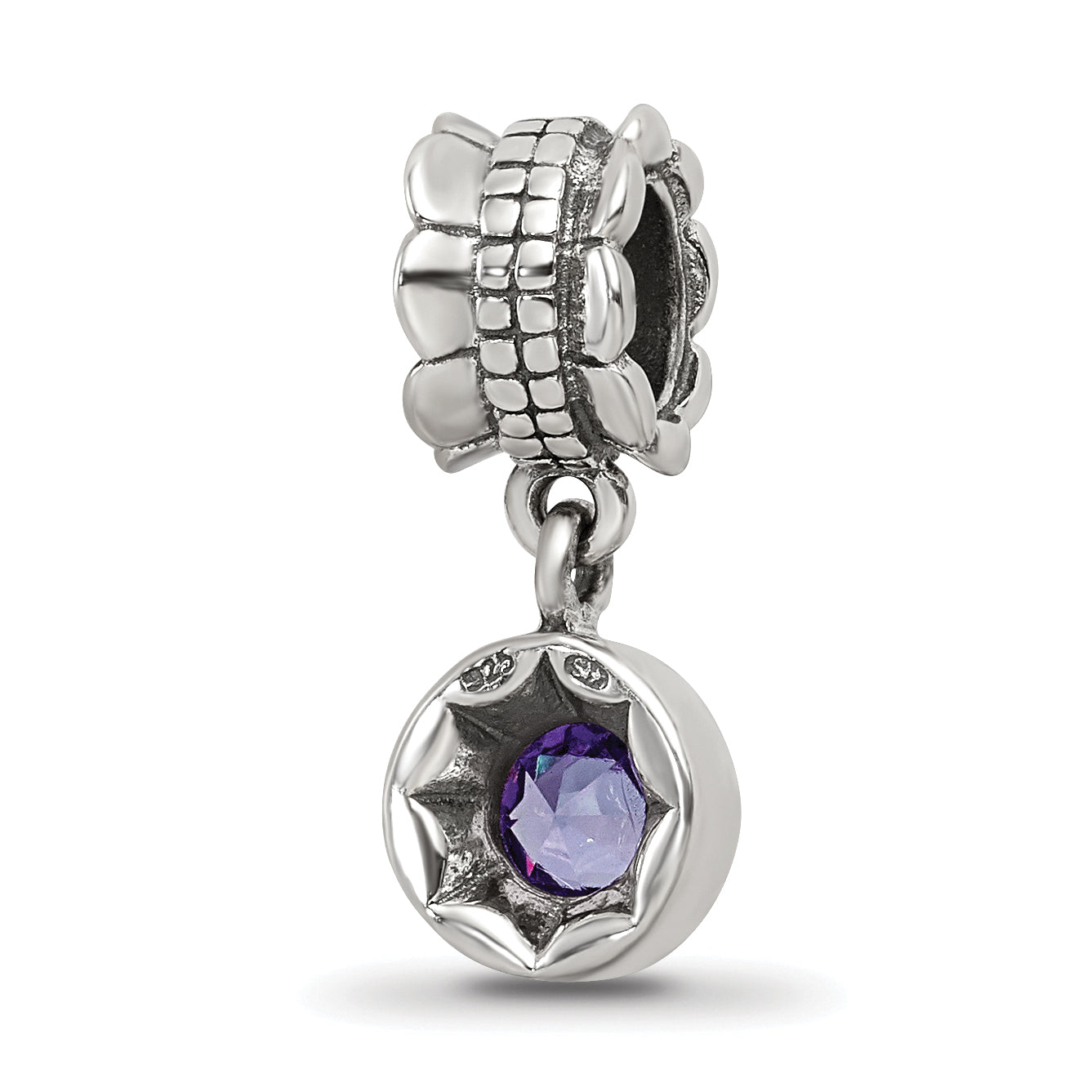 Sterling Silver 925 Antiqued Dangle Bead with Pink CZ Stone