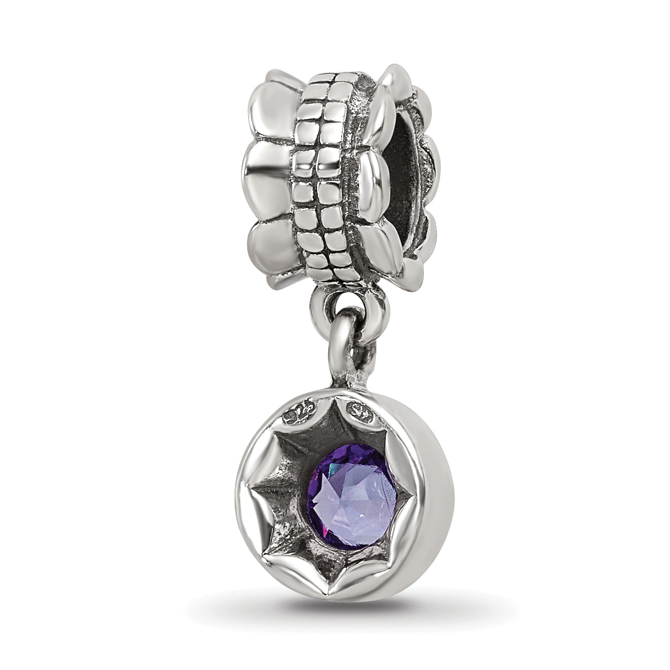 Sterling Silver Reflections Purple CZ Round Dangle Bead