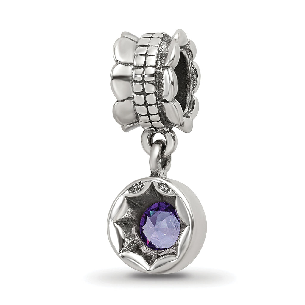 Sterling Silver 925 Antiqued Dangle Bead with Pink CZ Stone