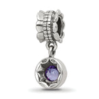 Sterling Silver 925 Antiqued Dangle Bead with Pink CZ Stone