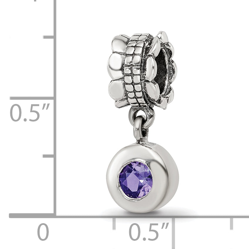Sterling Silver 925 Antiqued Dangle Bead with Pink CZ Stone
