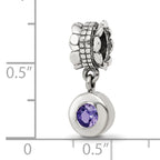 Sterling Silver 925 Antiqued Dangle Bead with Pink CZ Stone