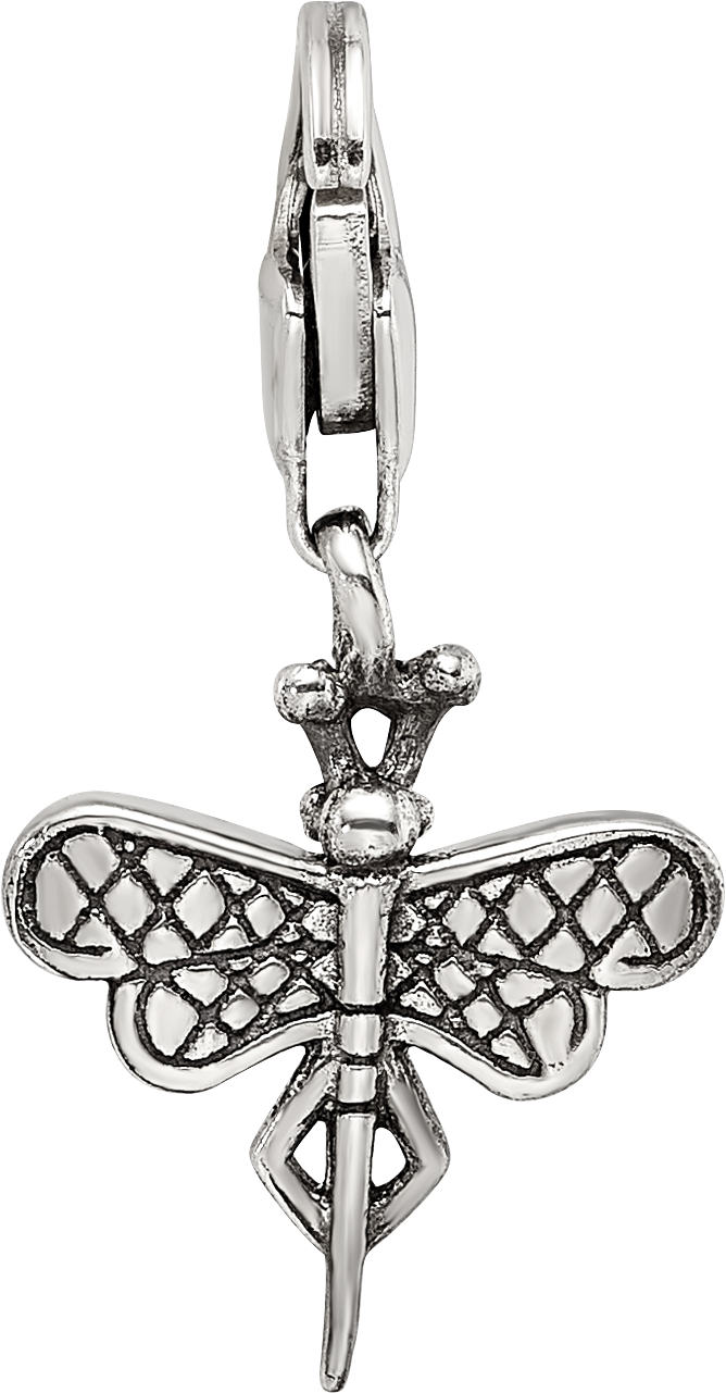 Sterling Silver 925 Antiqued Dragonfly Dangle Bead by Sophia Jewelers