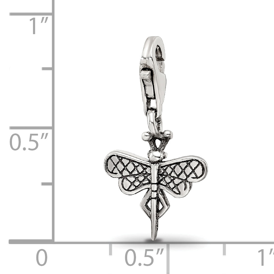 Sterling Silver 925 Antiqued Dragonfly Dangle Bead by Sophia Jewelers