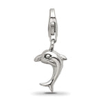 Sterling Silver 925 Dolphin Dangle Bead with Antiqued Finish Solid Cast Design
