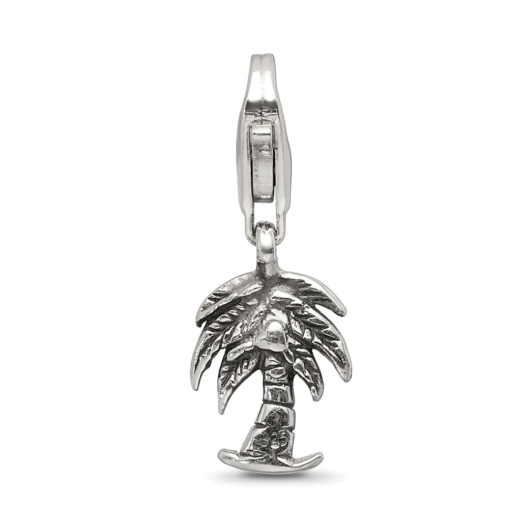 Sterling Silver 925 Palm Tree Dangle Bead with Antiqued Finish