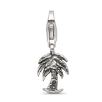 Sterling Silver 925 Palm Tree Dangle Bead with Antiqued Finish
