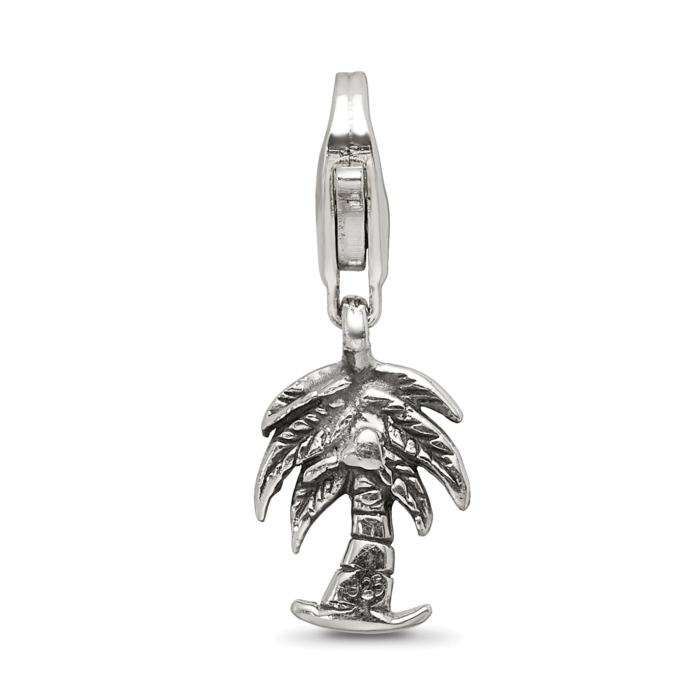 Sterling Silver 925 Palm Tree Dangle Bead with Antiqued Finish