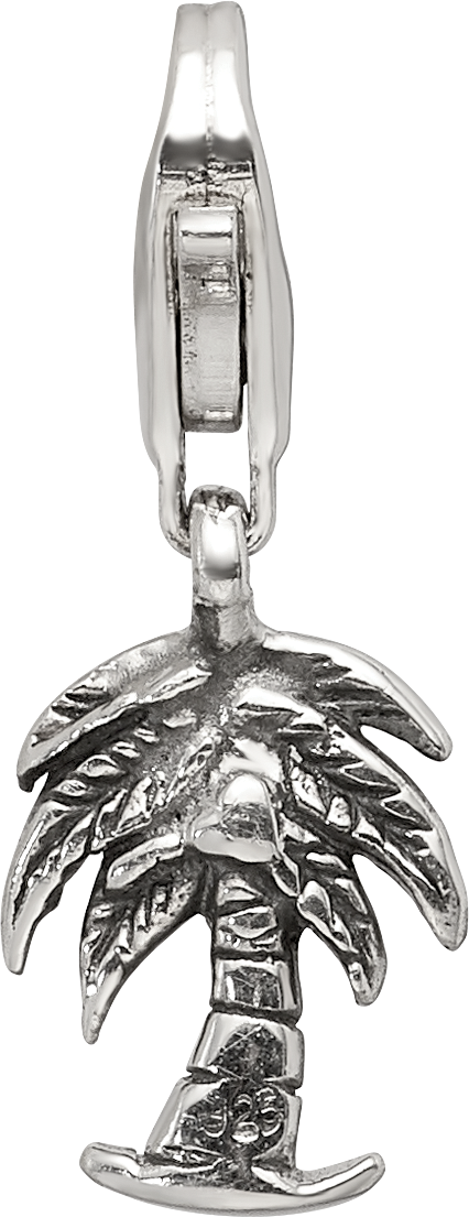 Sterling Silver 925 Palm Tree Dangle Bead with Antiqued Finish