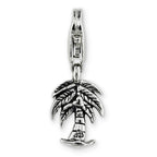 Sterling Silver 925 Palm Tree Dangle Bead with Antiqued Finish