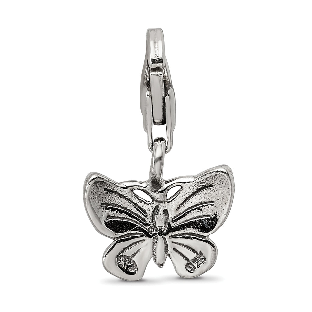 Sterling Silver 925 Antiqued Butterfly Dangle Bead Solid Casted Design