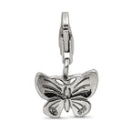 Sterling Silver 925 Antiqued Butterfly Dangle Bead Solid Casted Design