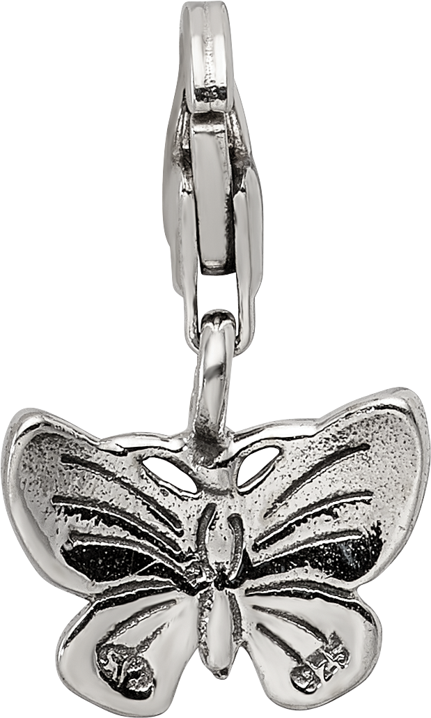 Sterling Silver 925 Antiqued Butterfly Dangle Bead Solid Casted Design