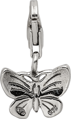 Sterling Silver 925 Antiqued Butterfly Dangle Bead Solid Casted Design