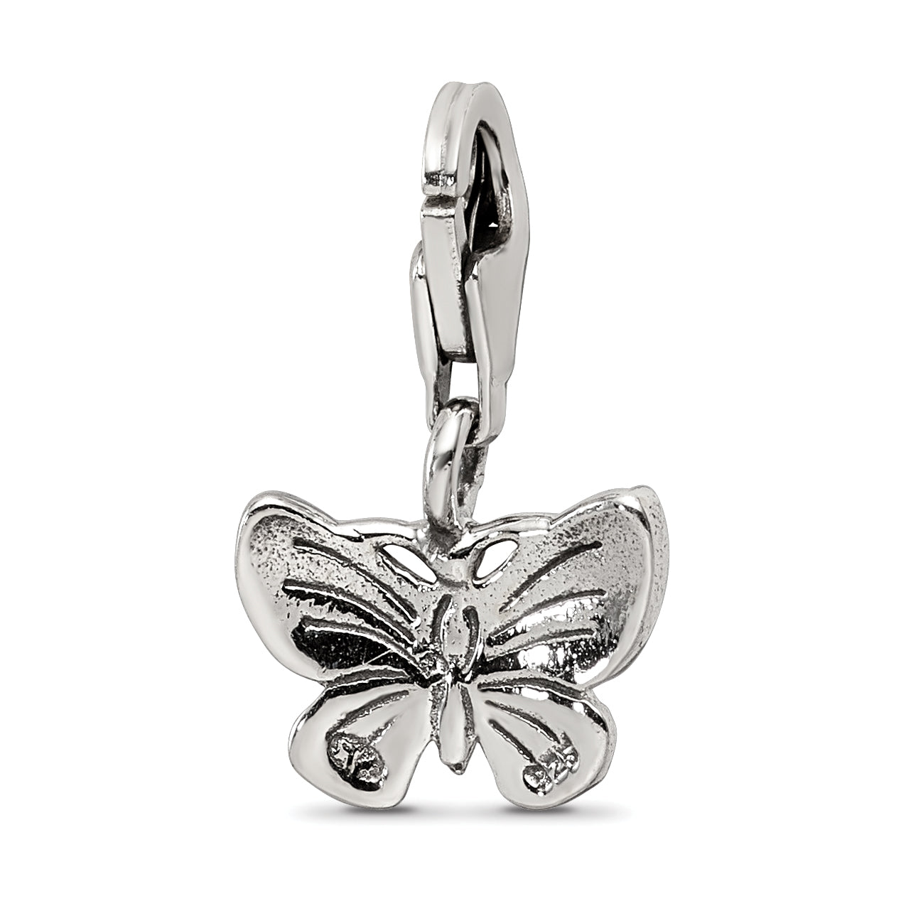 Sterling Silver 925 Antiqued Butterfly Dangle Bead Solid Casted Design
