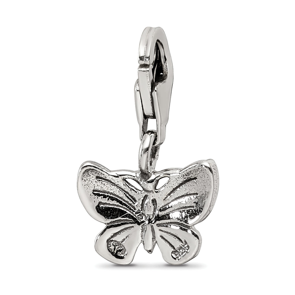 Sterling Silver 925 Antiqued Butterfly Dangle Bead Solid Casted Design