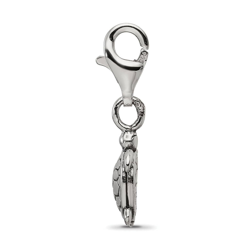 Sterling Silver 925 Turtle Dangle Bead with Antiqued Finish