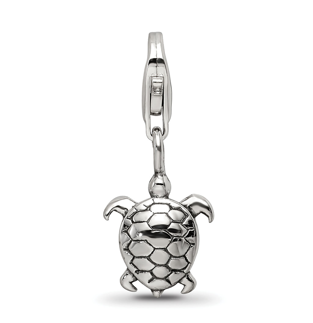 Sterling Silver 925 Turtle Dangle Bead with Antiqued Finish