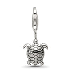 Sterling Silver 925 Turtle Dangle Bead with Antiqued Finish