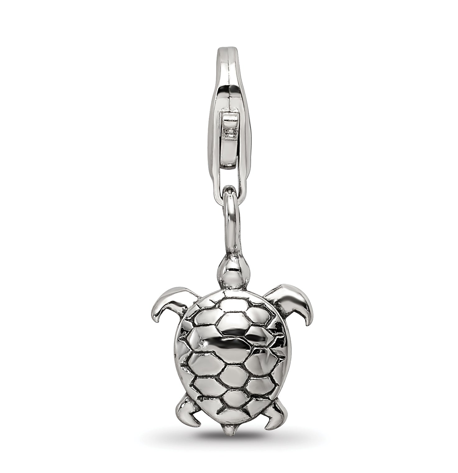 Sterling Silver 925 Turtle Dangle Bead with Antiqued Finish