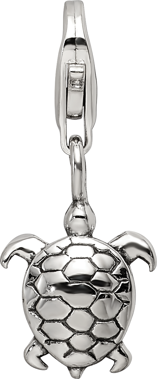Sterling Silver 925 Turtle Dangle Bead with Antiqued Finish