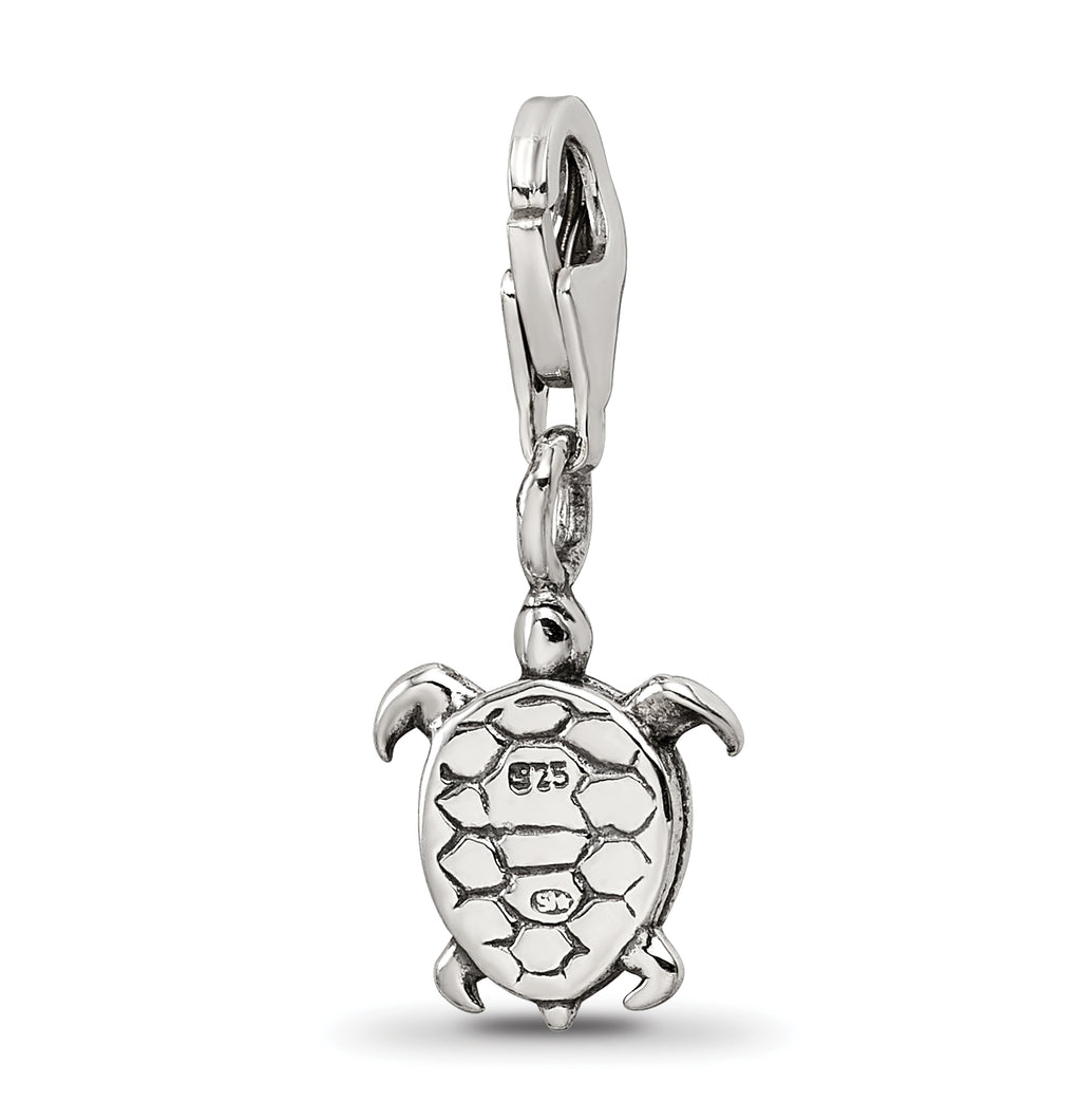 Sterling Silver 925 Turtle Dangle Bead with Antiqued Finish