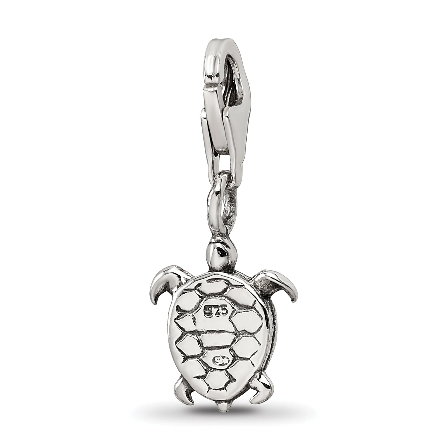 Sterling Silver 925 Turtle Dangle Bead with Antiqued Finish