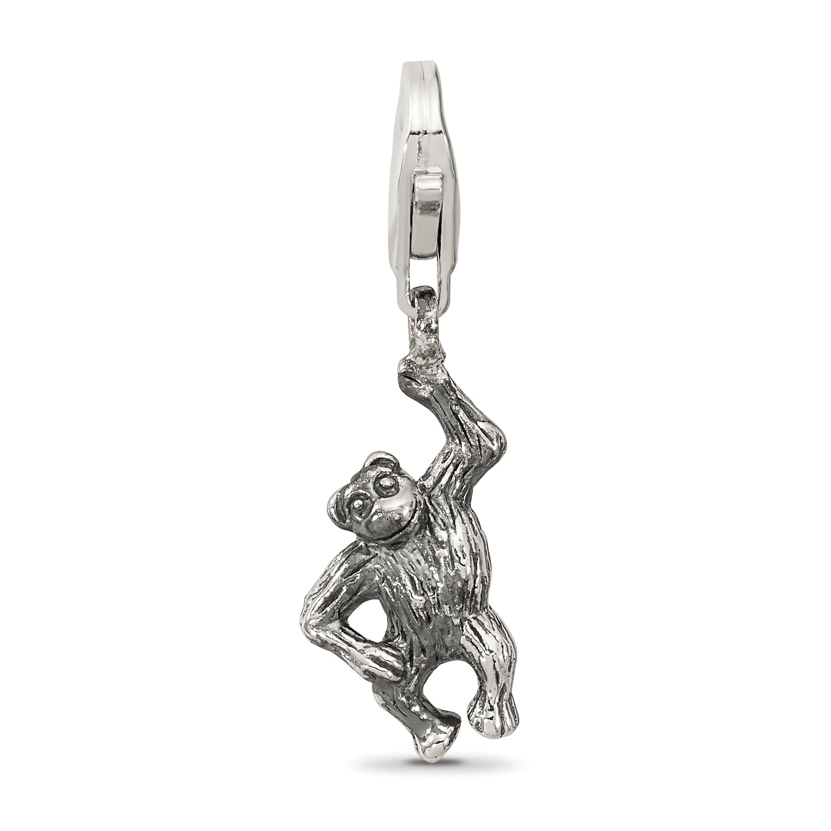 Sterling Silver 925 Antiqued Dangle Monkey Bead Charm