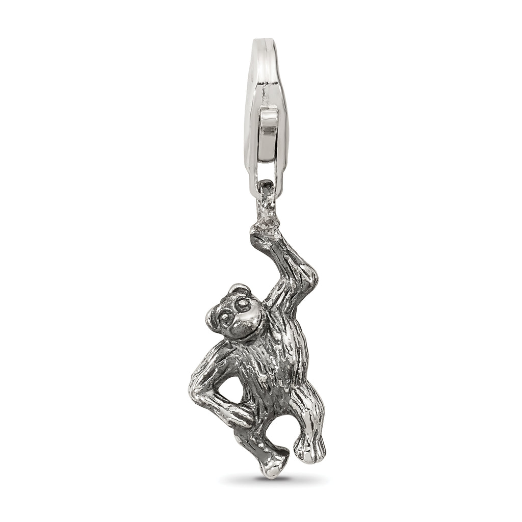 Sterling Silver 925 Antiqued Dangle Monkey Bead Charm