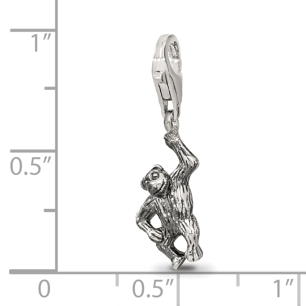 Sterling Silver 925 Antiqued Dangle Monkey Bead Charm