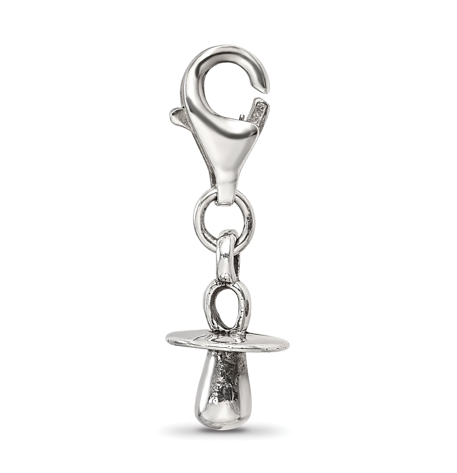 Sterling Silver 925 Dangle Baby Pacifier Bead with Antiqued Finish Secondary image
