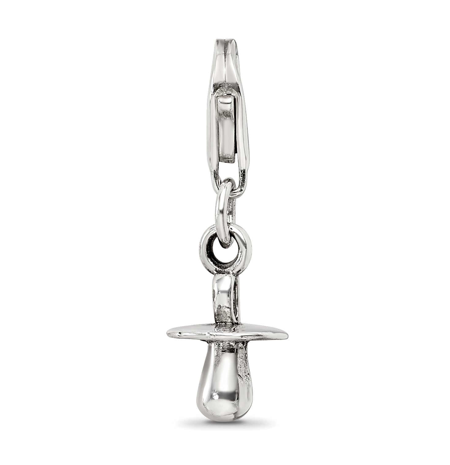 Sterling Silver 925 Dangle Baby Pacifier Bead with Antiqued Finish