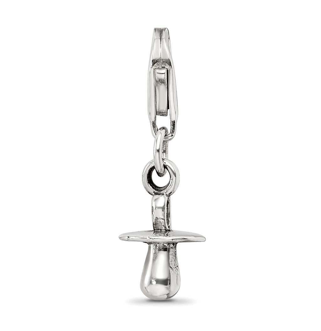 Sterling Silver 925 Dangle Baby Pacifier Bead with Antiqued Finish