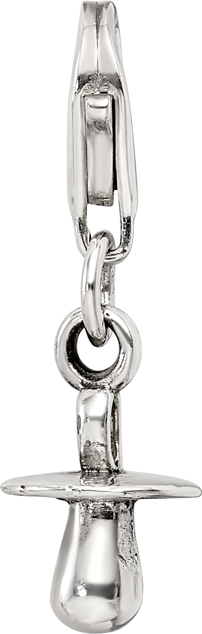 Sterling Silver 925 Dangle Baby Pacifier Bead with Antiqued Finish