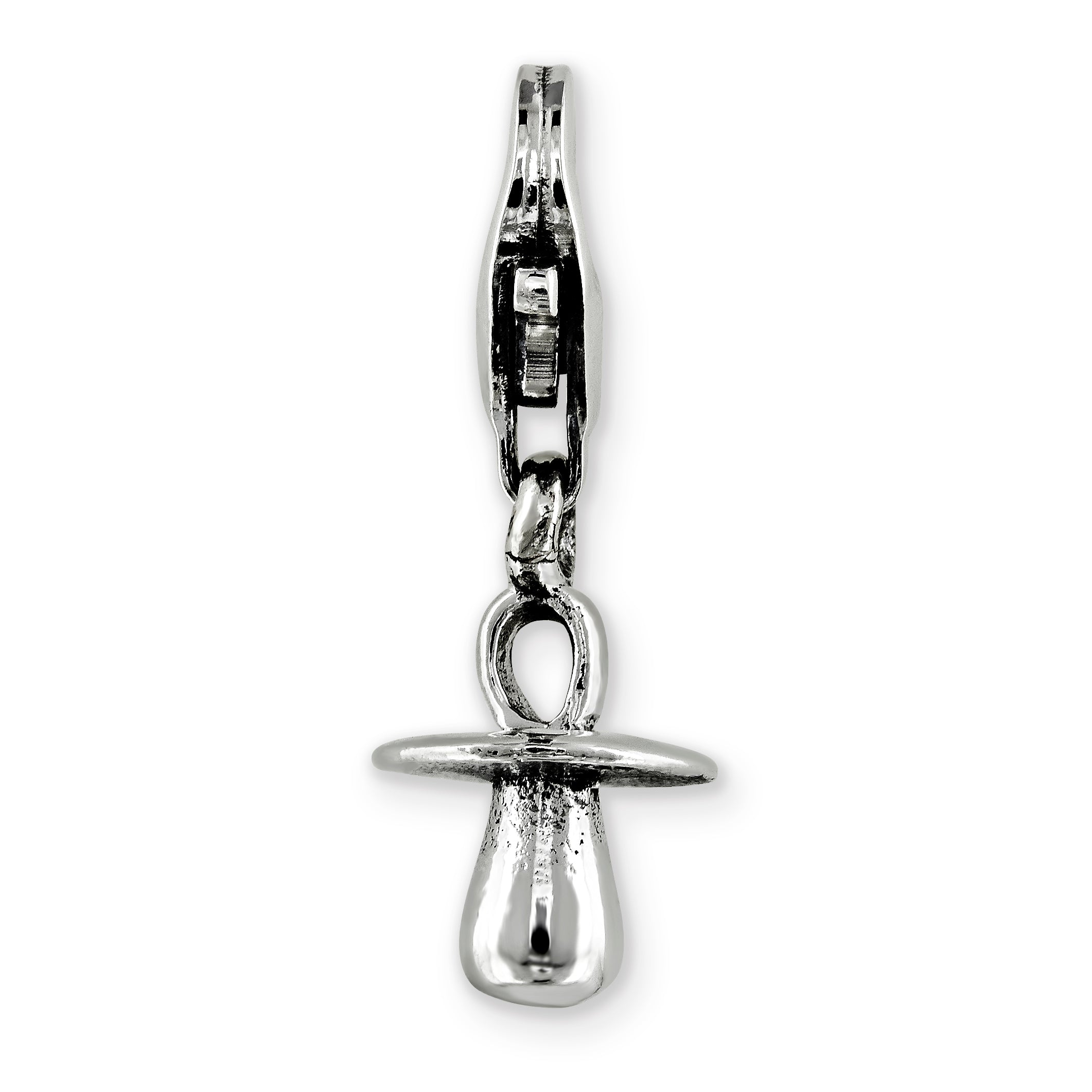 Sterling Silver 925 Dangle Baby Pacifier Bead with Antiqued Finish